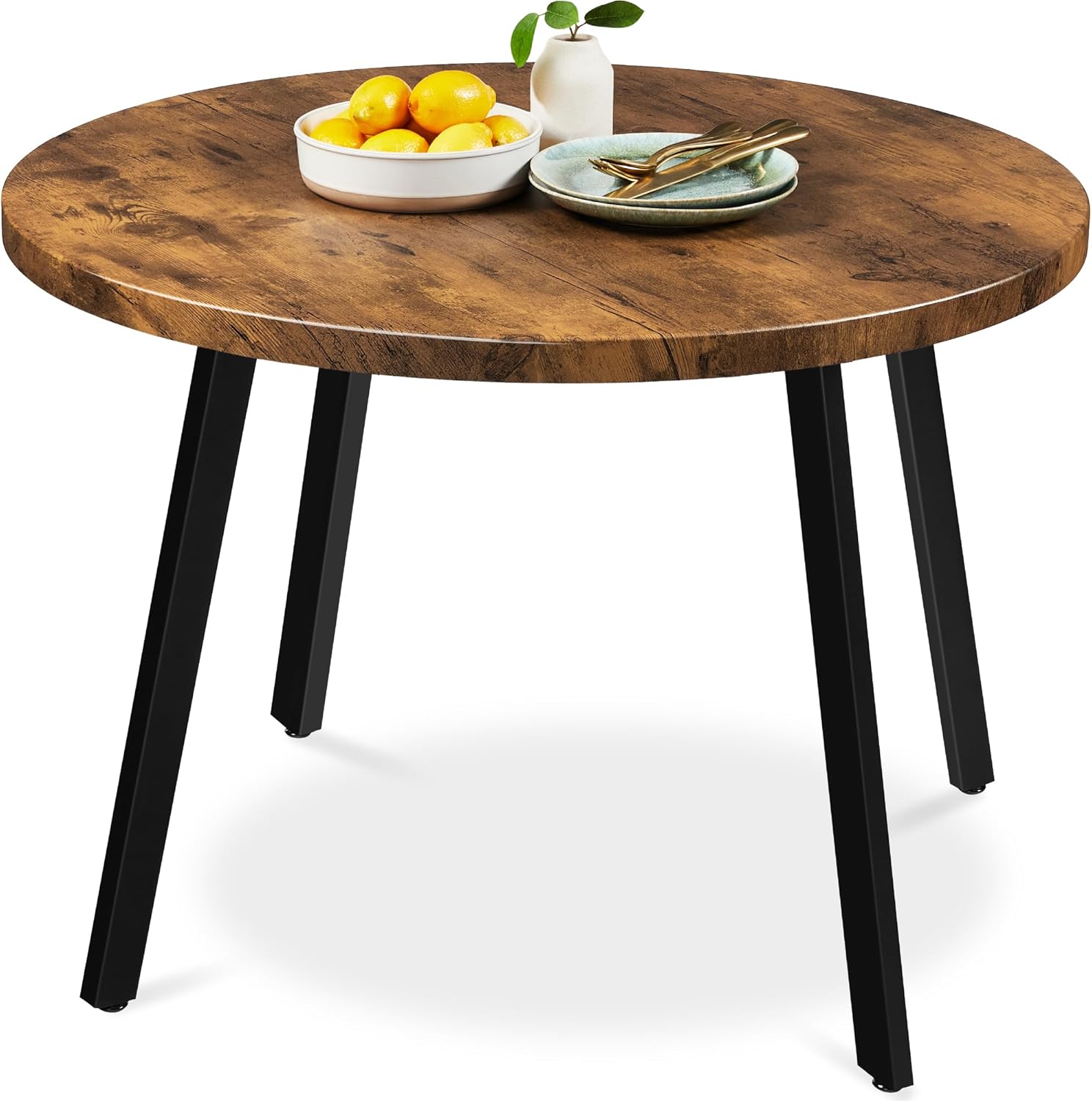 Best Choice Products Round Dining Table 35.5”, Mid-Century Modern Kitchen Table for 2-4 People, Small Space Apartment Dinette, Wood Top W/Steel Legs - Brown