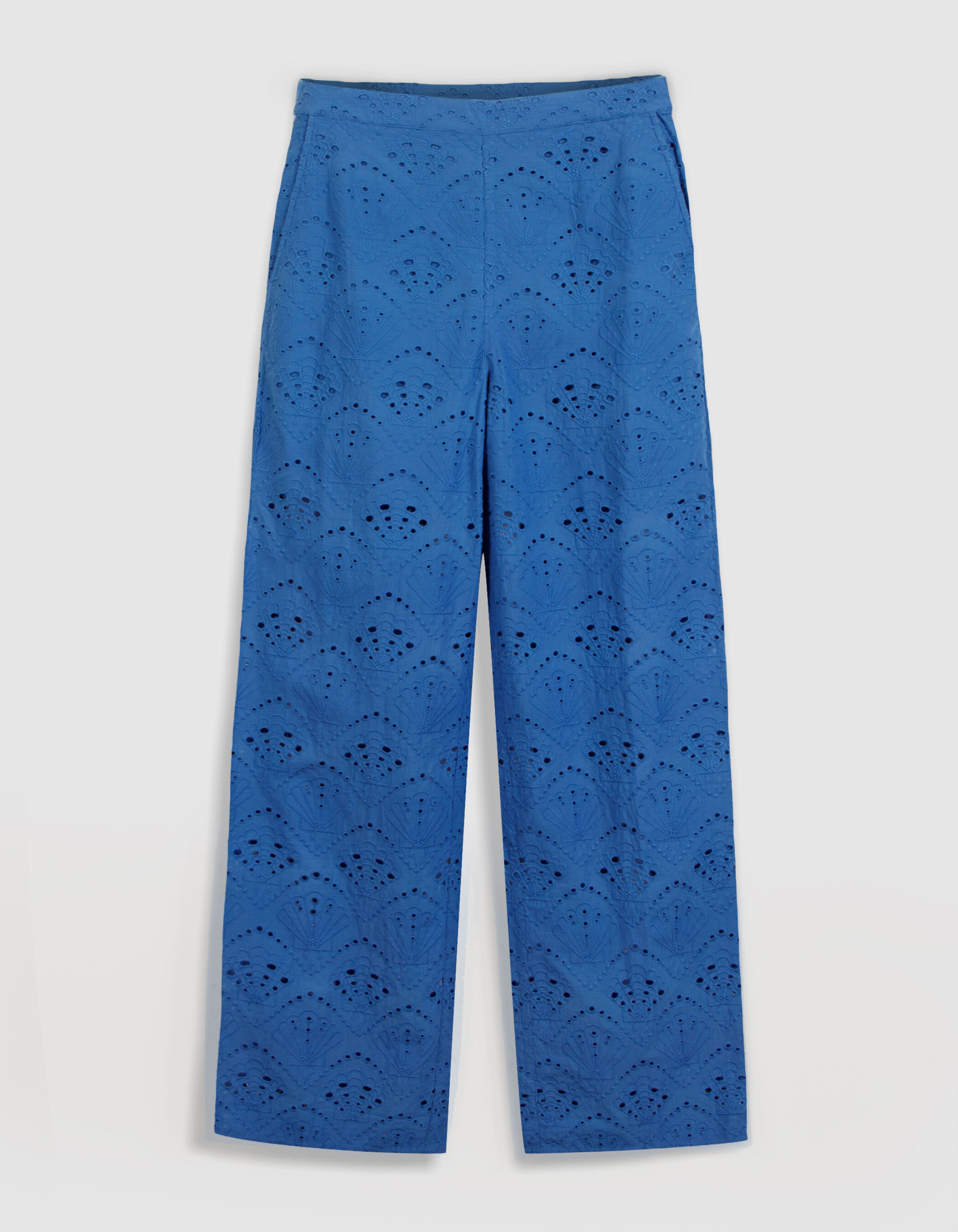 Pantalon large bleu broderie anglaise Femme