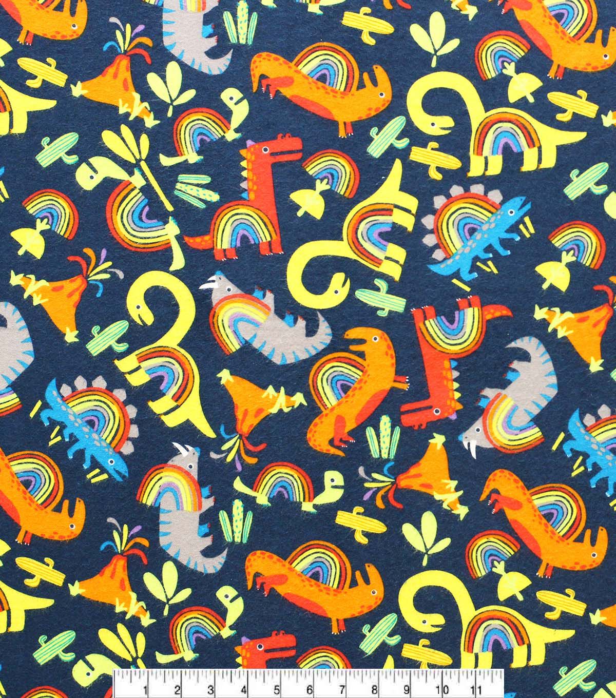 Rainbow Dinos Super Snuggle Flannel Fabric