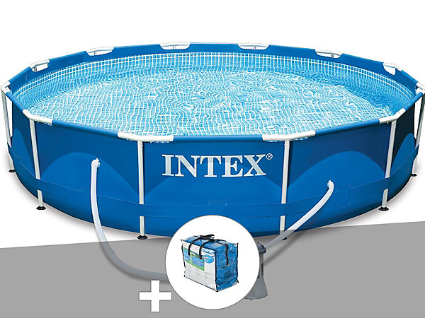 Kit piscine tubulaire Intex Metal Frame ronde 3,66 x 0,76 m   Bâche à bulles