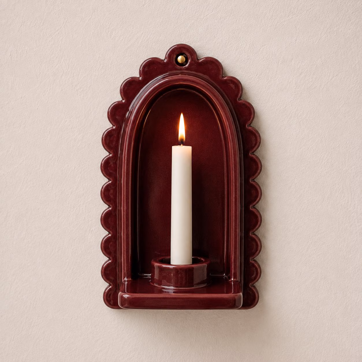 Rich Burgundy Ceramic Wall Candle Holder, Burgundy Wall Sconce, Handmade Candle Holder, Home Decor, Housewarming Gift