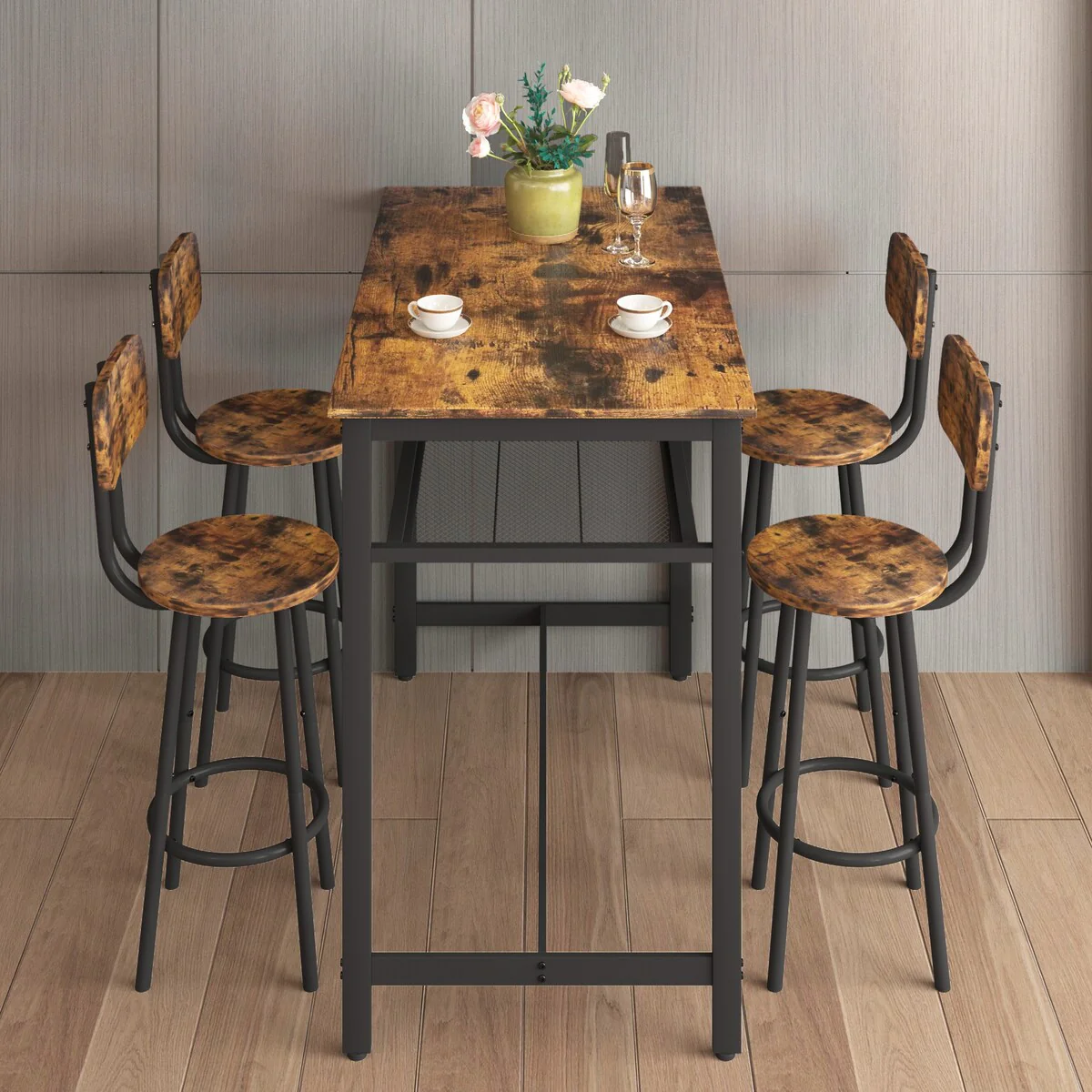 5-Piece Kitchen Counter Height Table Set, Bar Table with 4 Chairs