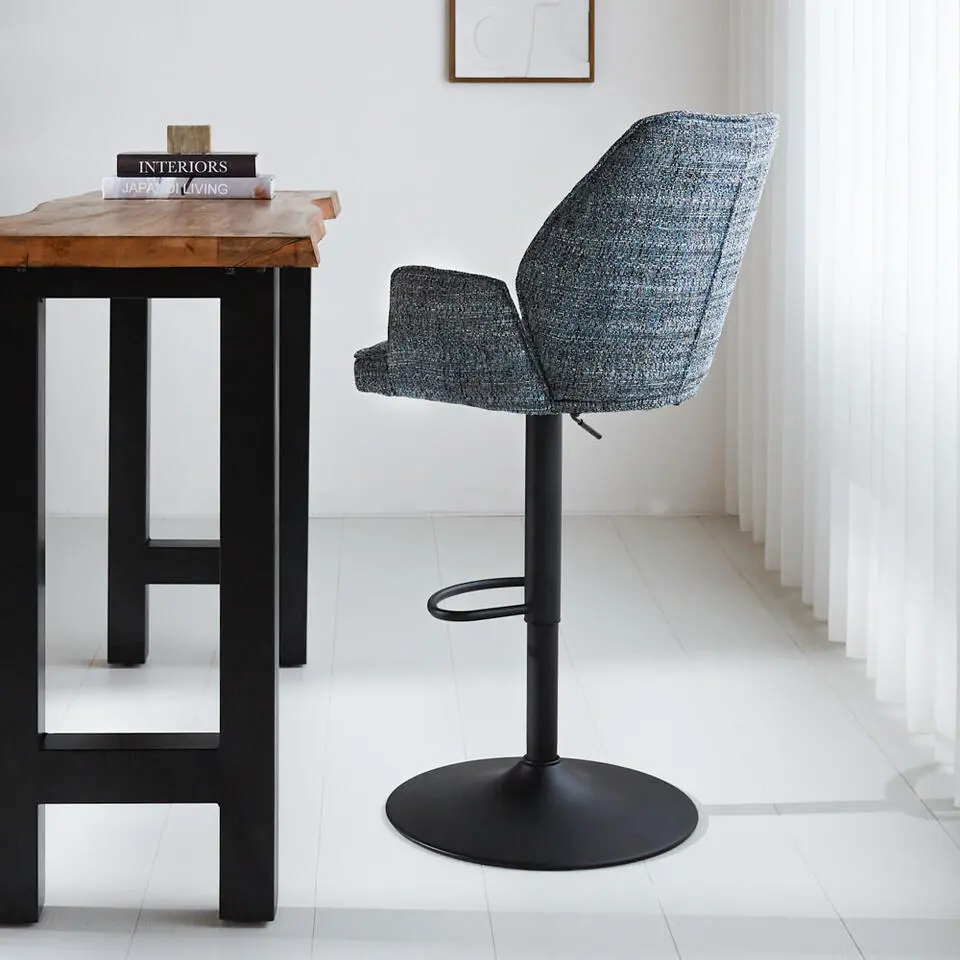 Barkruk Novan chenille blauw - Zithoogte 68 cm - Stof - Blauw