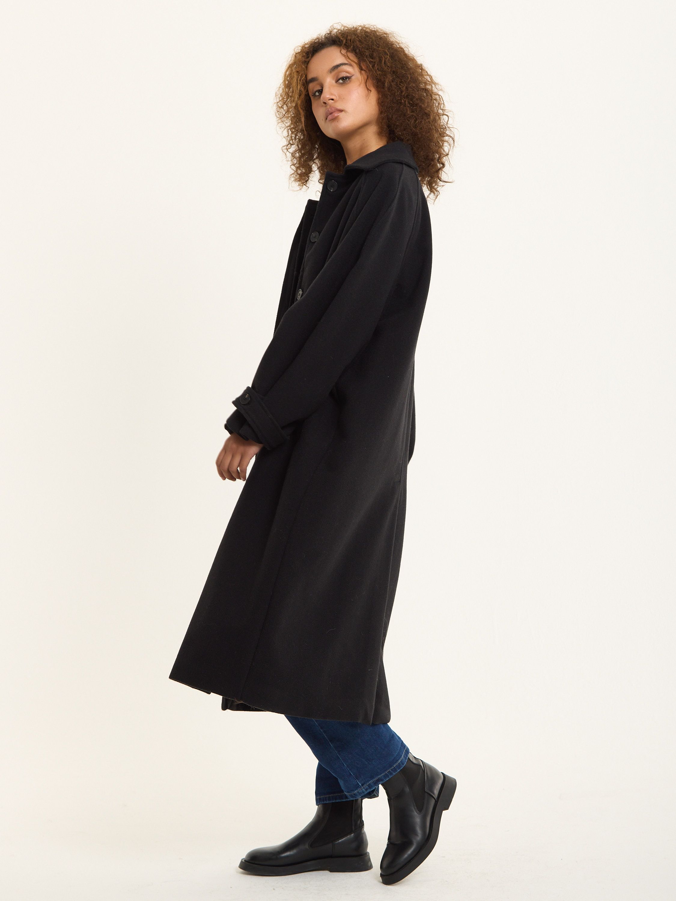House of Holland Black Oversized Wool Blend Longline Coat
