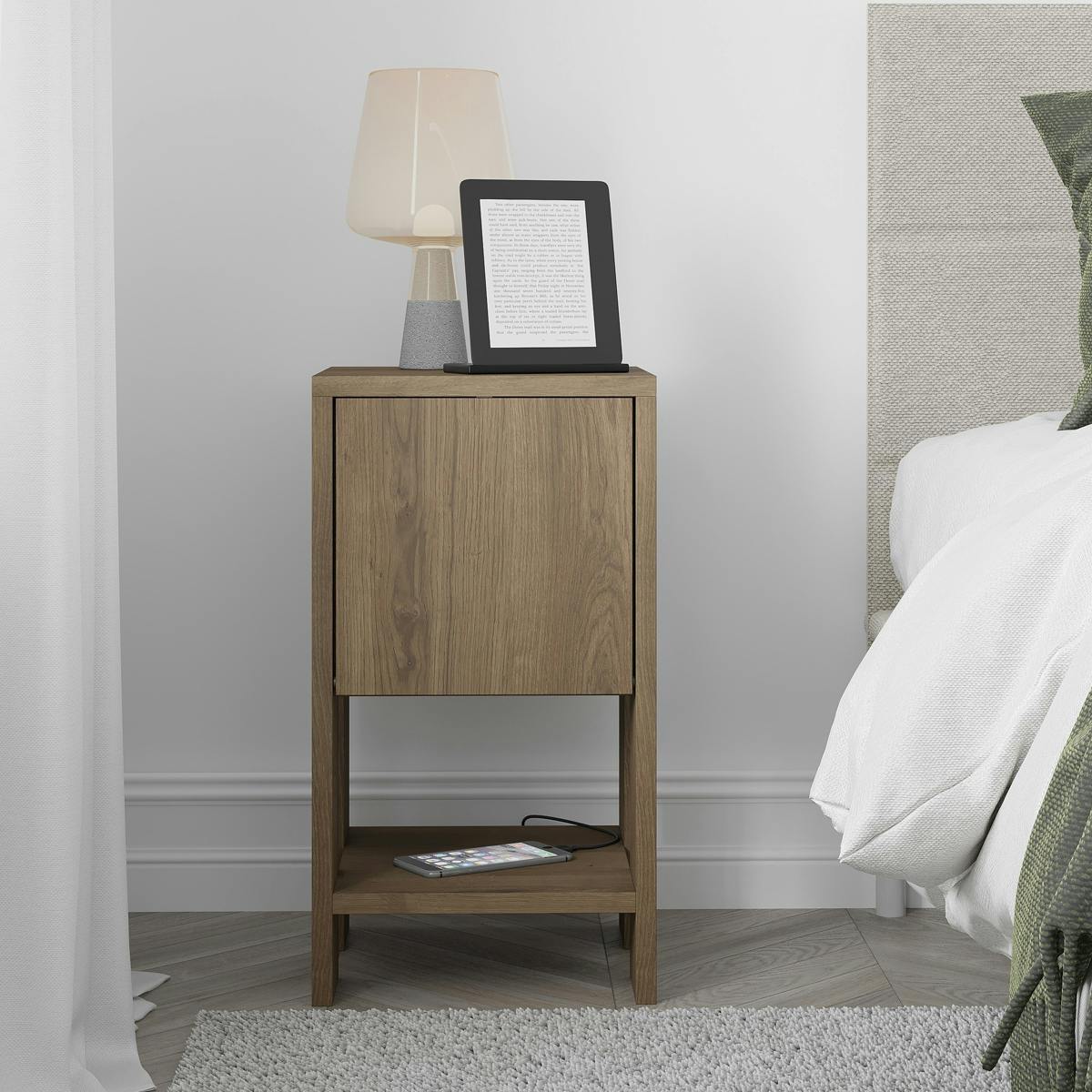 Petite table de chevet décor bois foncé avec rangement MARFA