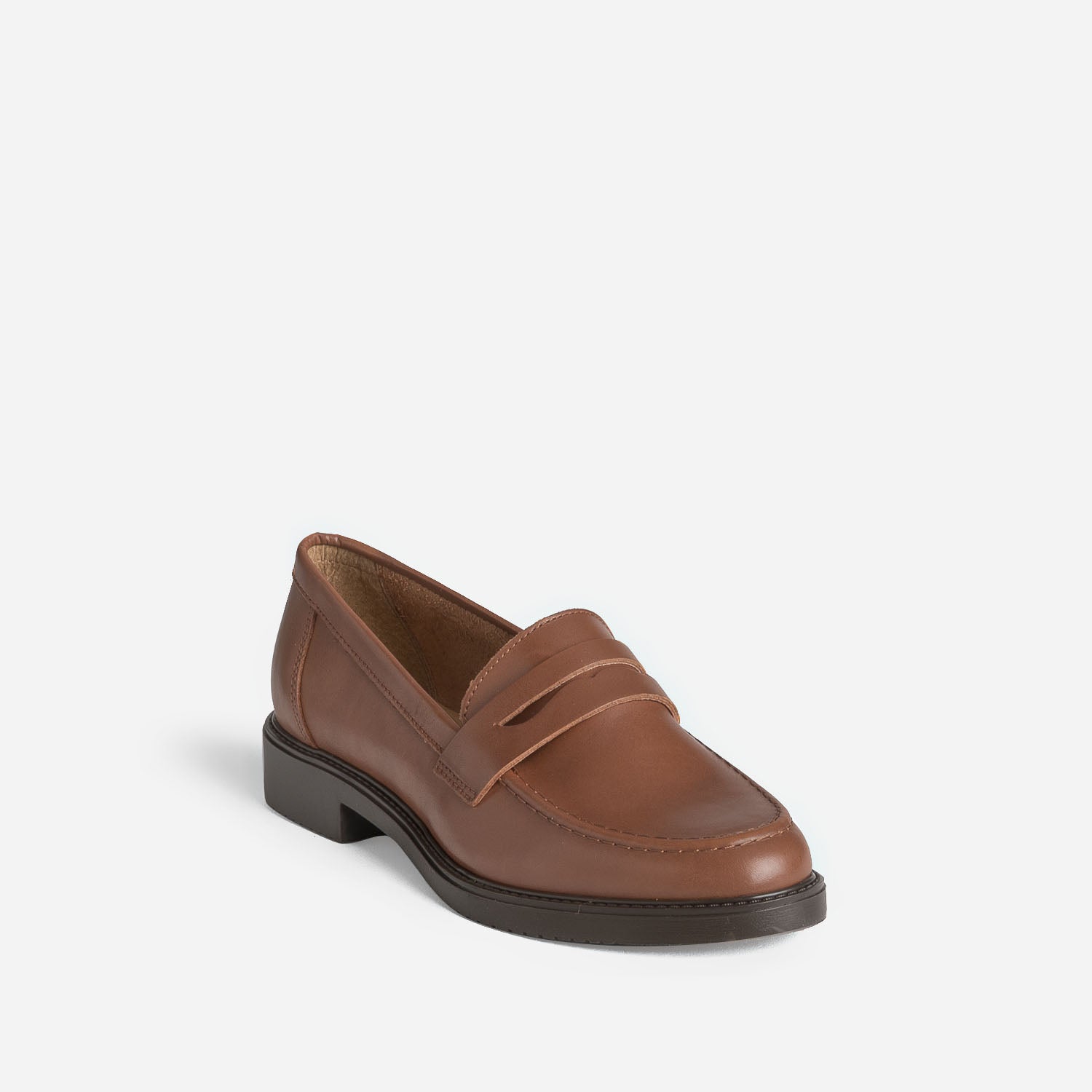Mocassin cognac cuir bord cranté