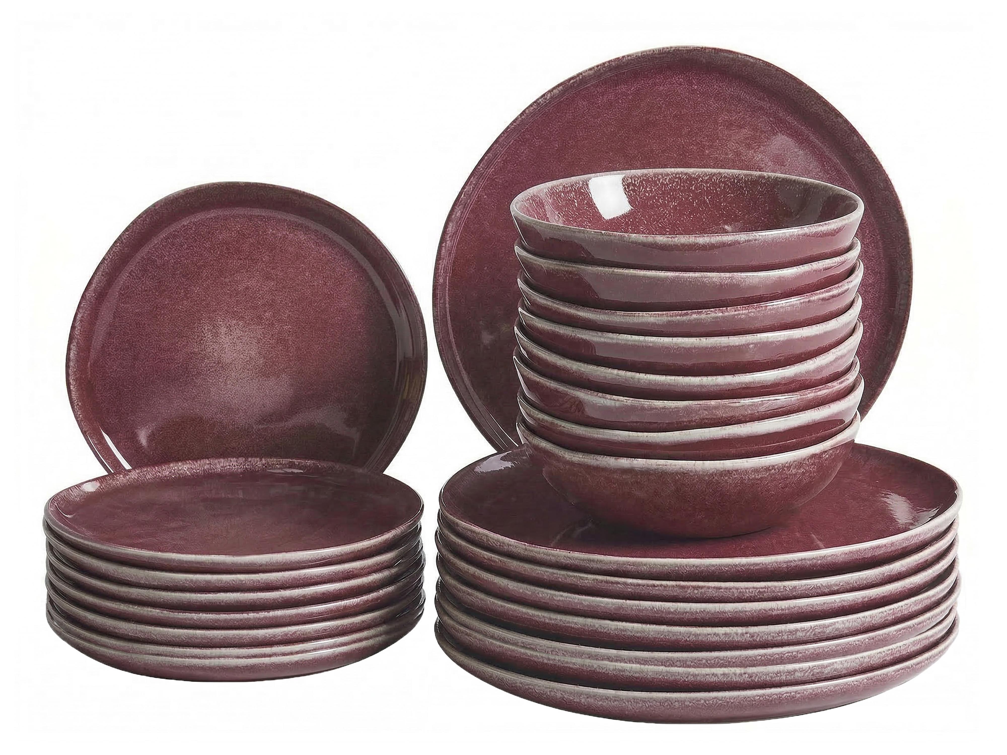 Set of 12 Dinnerware HOPS Stoneware Burgundy
