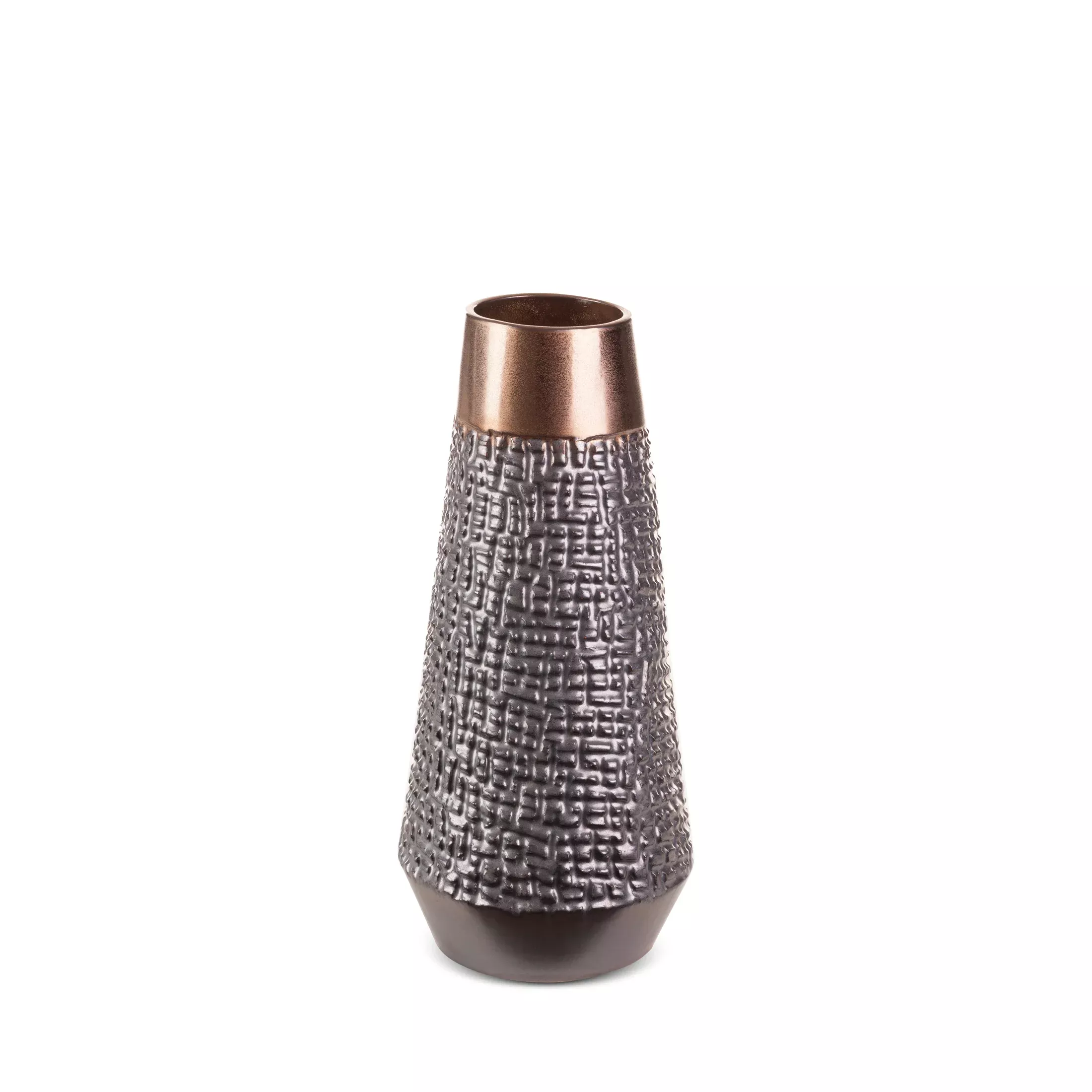 Wazon ceramiczny stalowo-brązowyz wytłaczanym wzorem średnica 16x34 cm MORENA