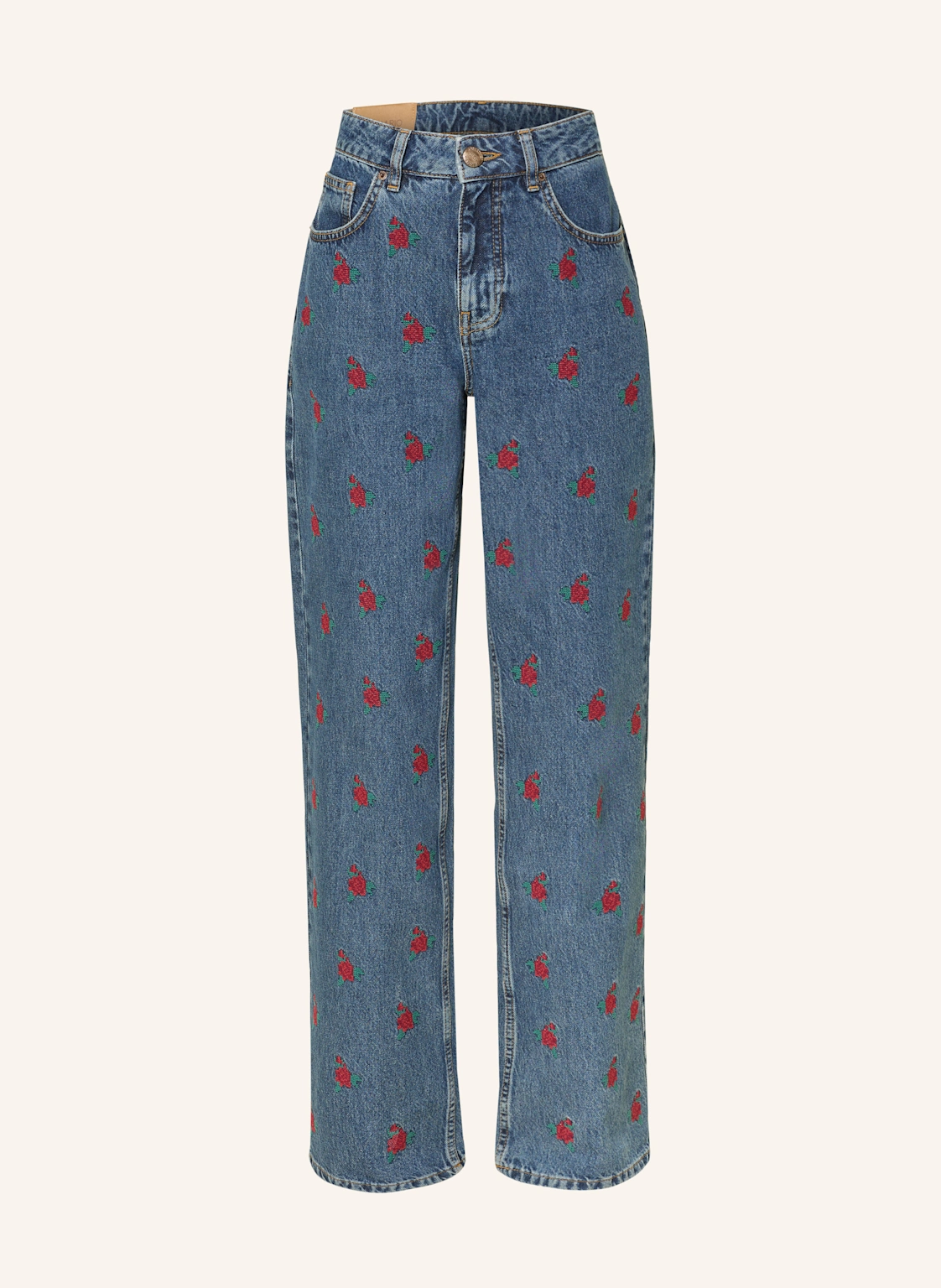 FARM RIO Straight Jeans FLOWER EMBROIDERED