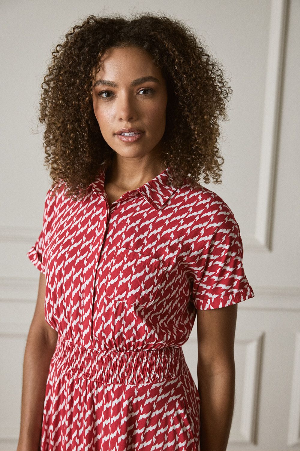 Izabel London Geo Print Hanky Hem Midi Dress