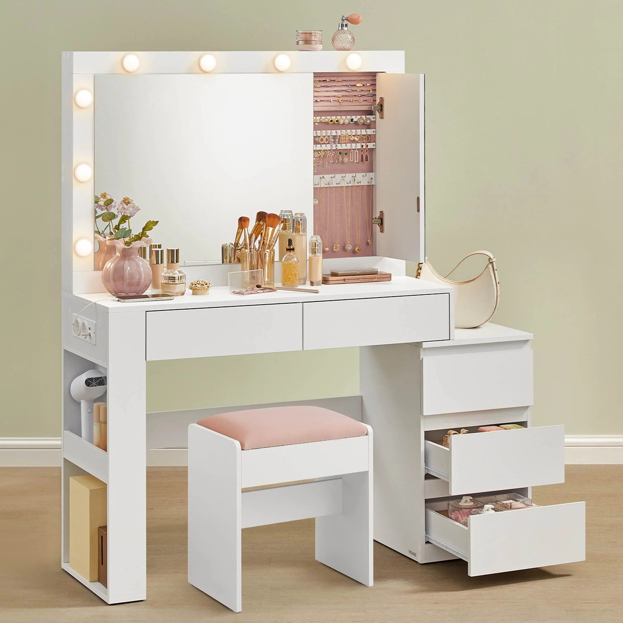 Coiffeuse avec tiroir LED miroir multiprise