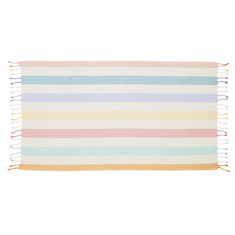 Fouta de plage 1 personne coton bayadère rayures colorées 92x165cm