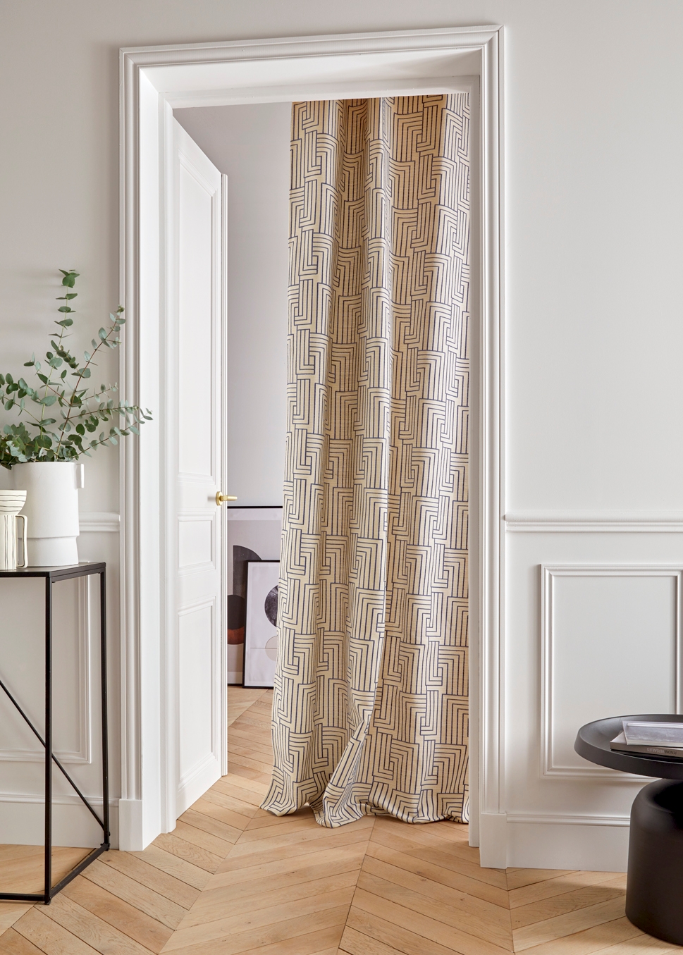 RIDEAU JACQUARD BICOLORE ÉCRU/BLEU