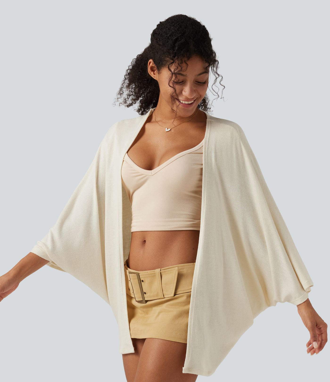 Cardigan ouvert devant à manches 3/4 chauve-souris