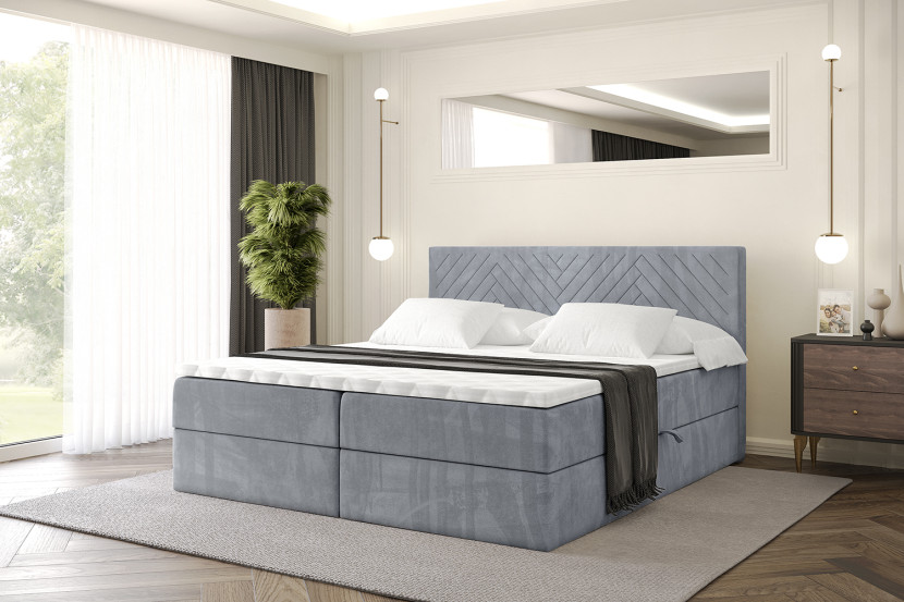 Łóżko kontynentalne z pojemnikiem i materacem H3 - VEXA - 120x200cm
