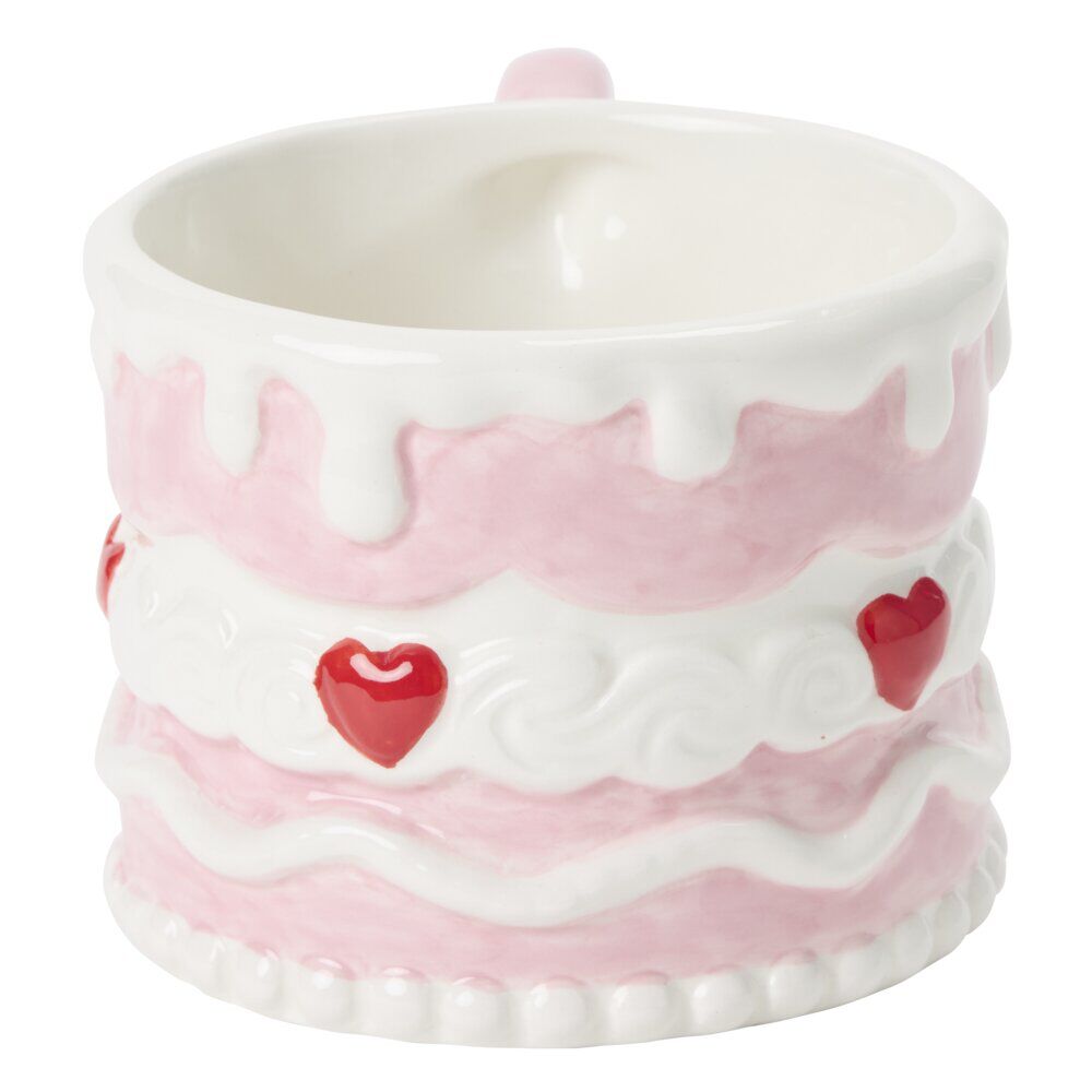 Mug cake coeur dolomite rose et blanc Ø9xH7cm
