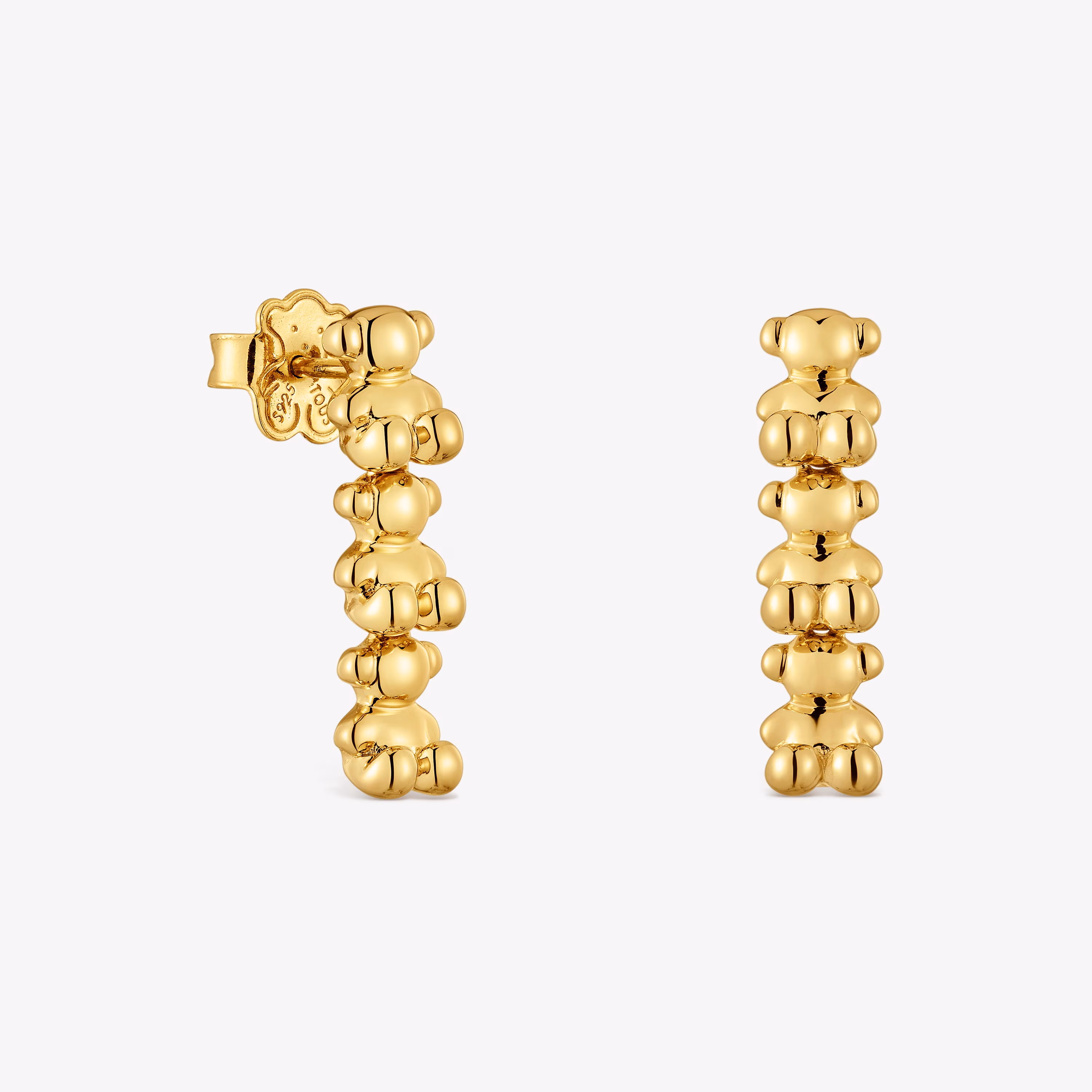 Pendientes largos con baño de oro 18 kt sobre plata motivos oso Bold Bear