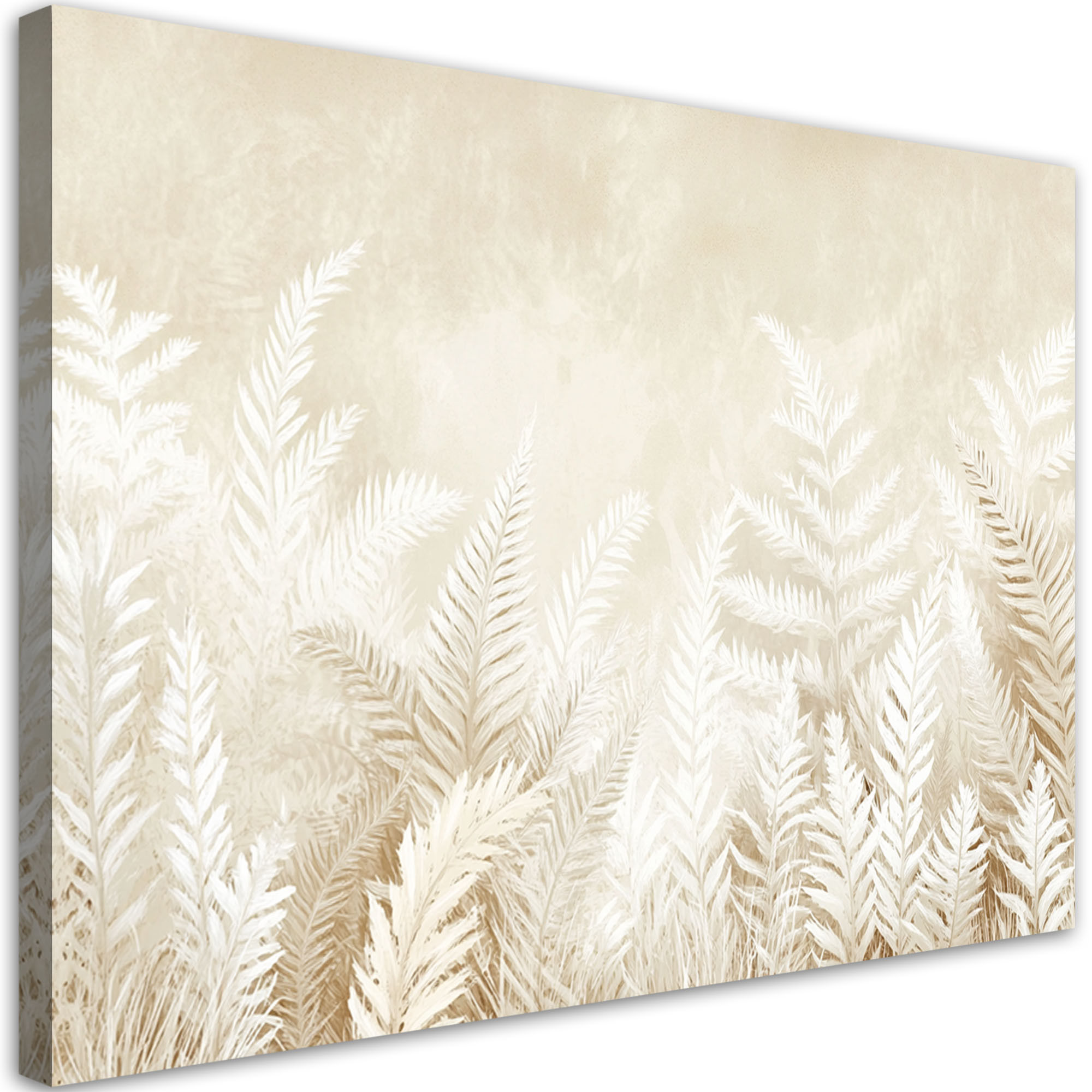 Obraz do salonu sypialni, Beżowe liście paproci pióra w stylu boho 60x40