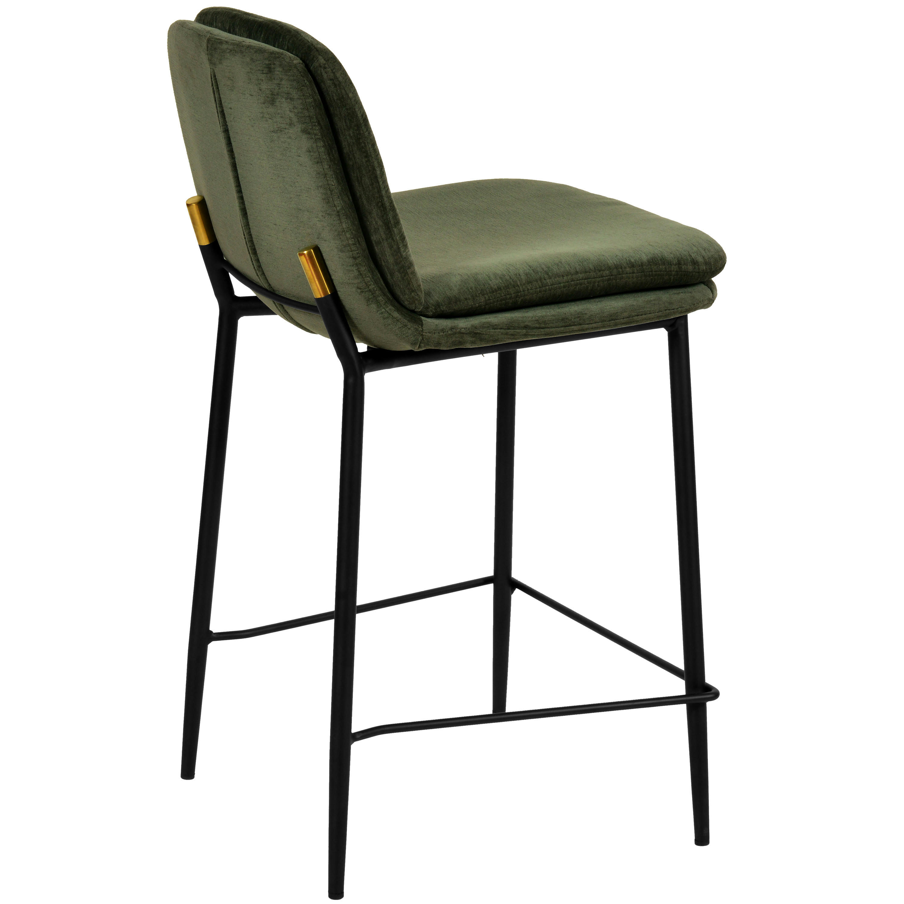 NOLAN - Chaise de bar tissu chenillé Sauge et métal noir mat (x2)