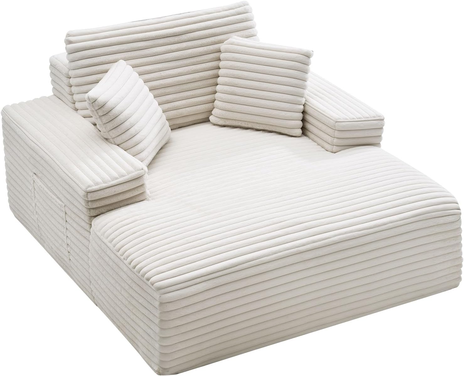 VEVOR Oversized Chaise Lounge Chair, 54 Boneless Chaise Lounge Indoor, Modern Upholstered Reading Chair with Throw Pillows & Armrests, Sofa Couch Deep Seat Sleeper for Living Room, Bedroom, Beige
