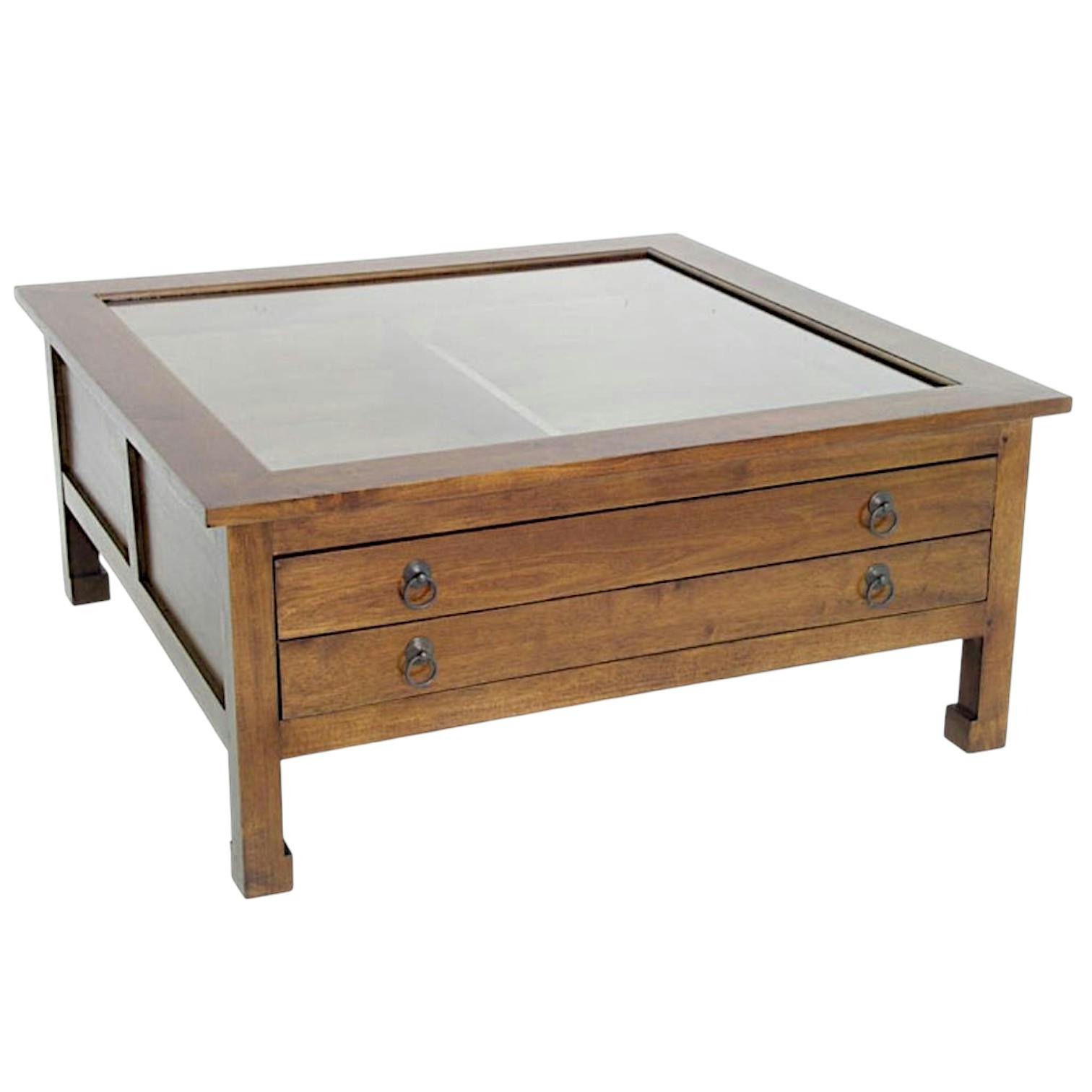 Table basse carrée vitré hévéa 100x100x40cm MAORI