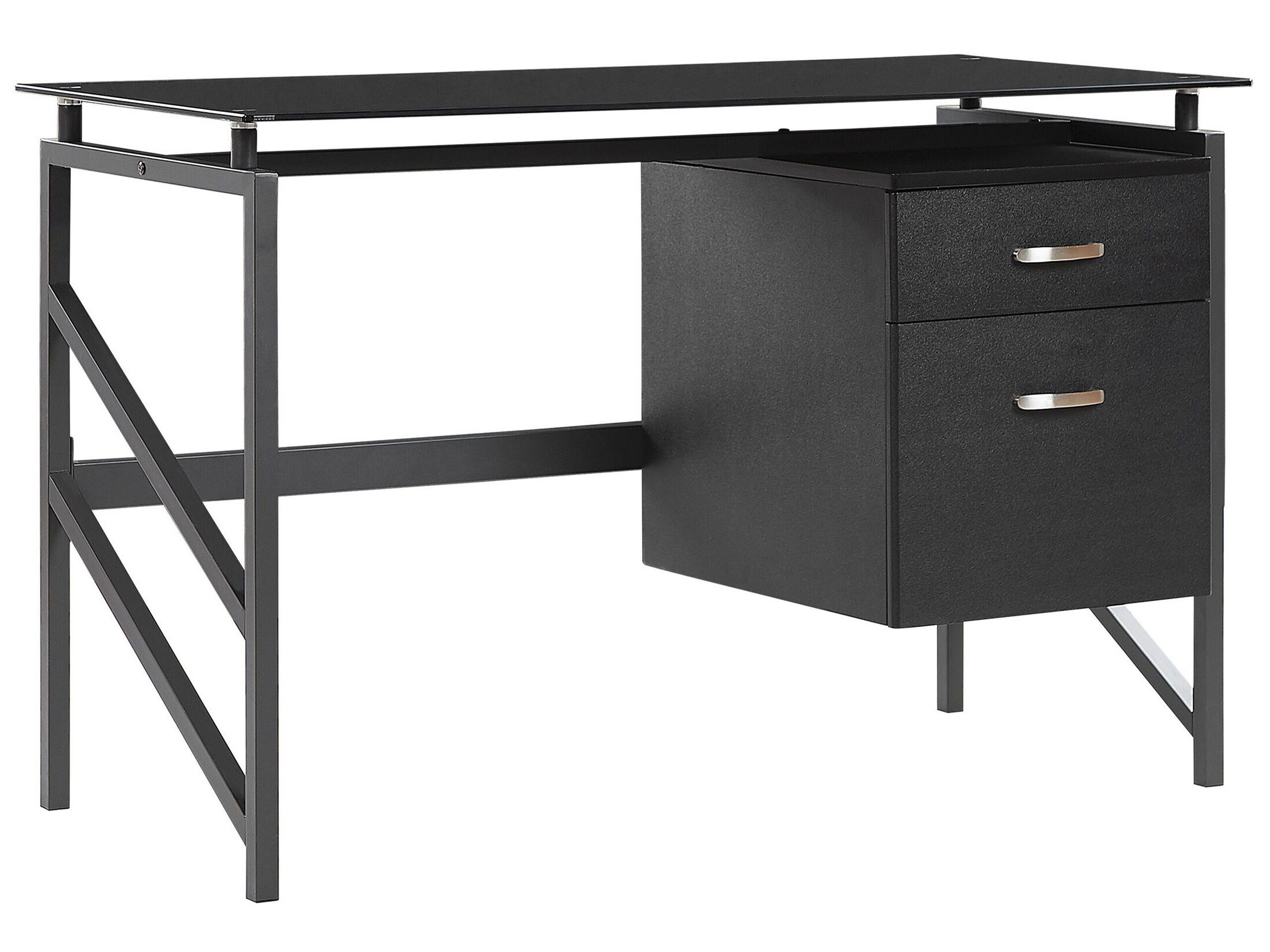 Biurko metal szkło szuflady 117x57 czarne