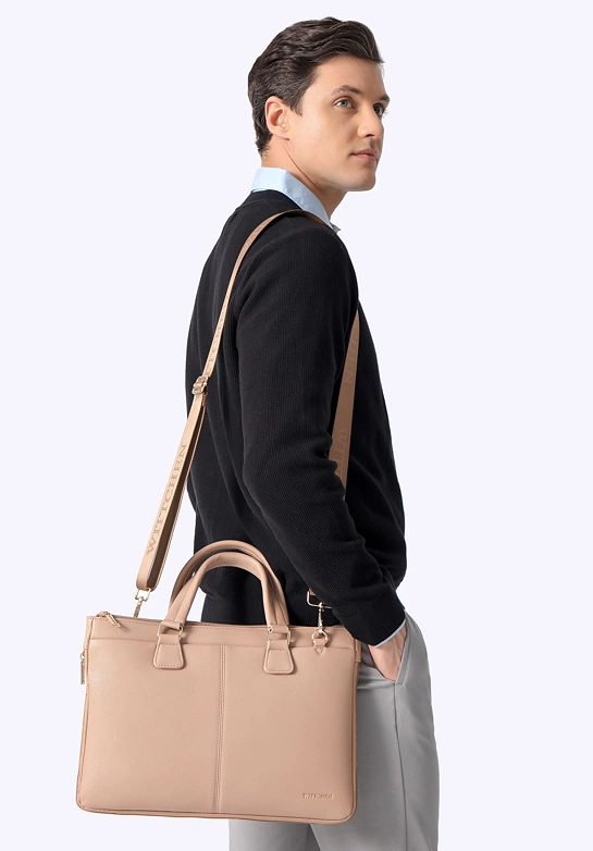 Torba na laptopa 14,5” z imitacji skóry beżowa