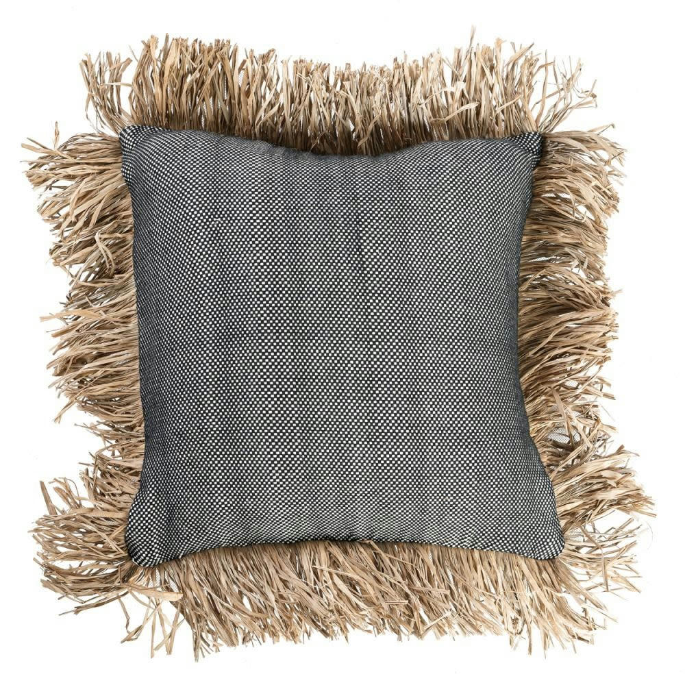 COTTON BONITA - Coussin en coton et raphia noir naturel 40x40