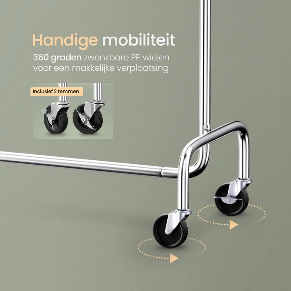 O'DADDY Verstelbaar Kledingrek op Wieltjes - Stabiel tot 130 kg - Zilver