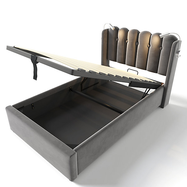 Lit Coffre Simple Rembourré Tête De Lit Rangement Velours 90x200 Gris Blackcolors