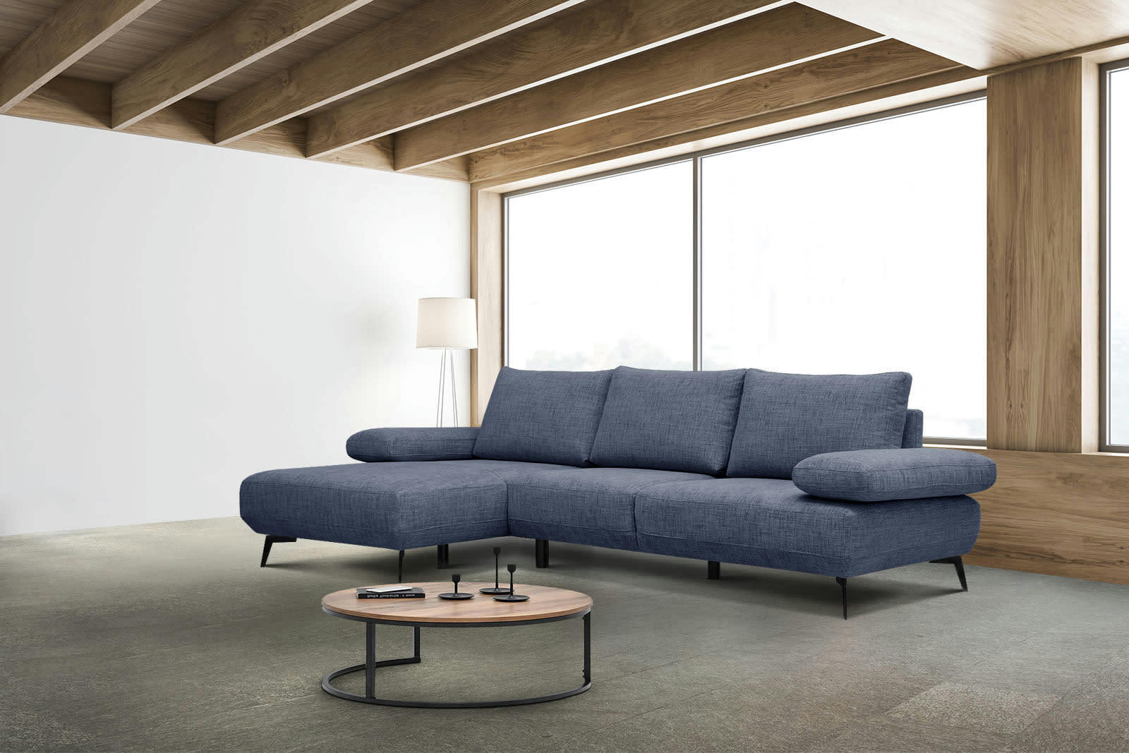 MELLO - Canapé d'angle gauche 4 places tissu bleu