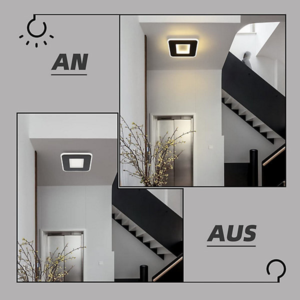 NETTLIFE Plafonnier LED 23W noir 24cm lampe de cuisine blanc chaud design moderne lampe de chambre carré couloir pour salon