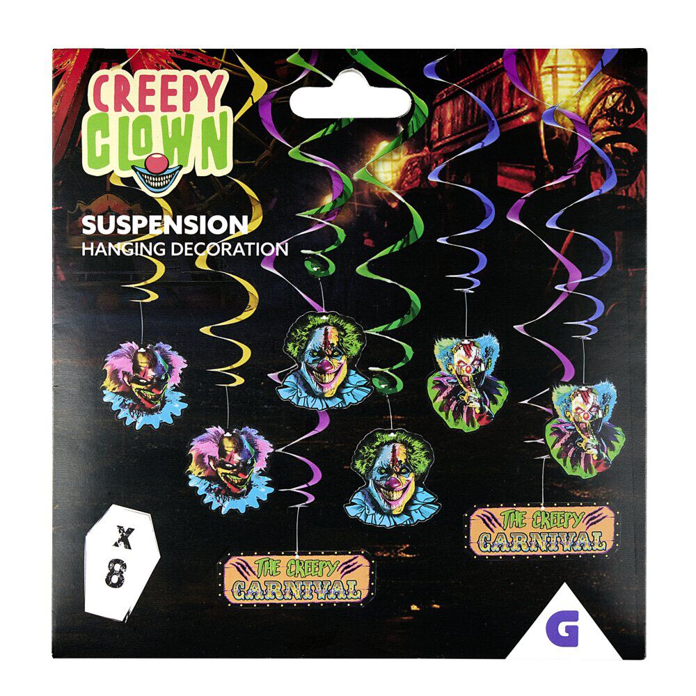 Décoration suspendue Halloween cirque clown effrayant 8 pièces