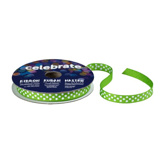 Lime Grosgrain Polka Dot Ribbon 6mm x 5m