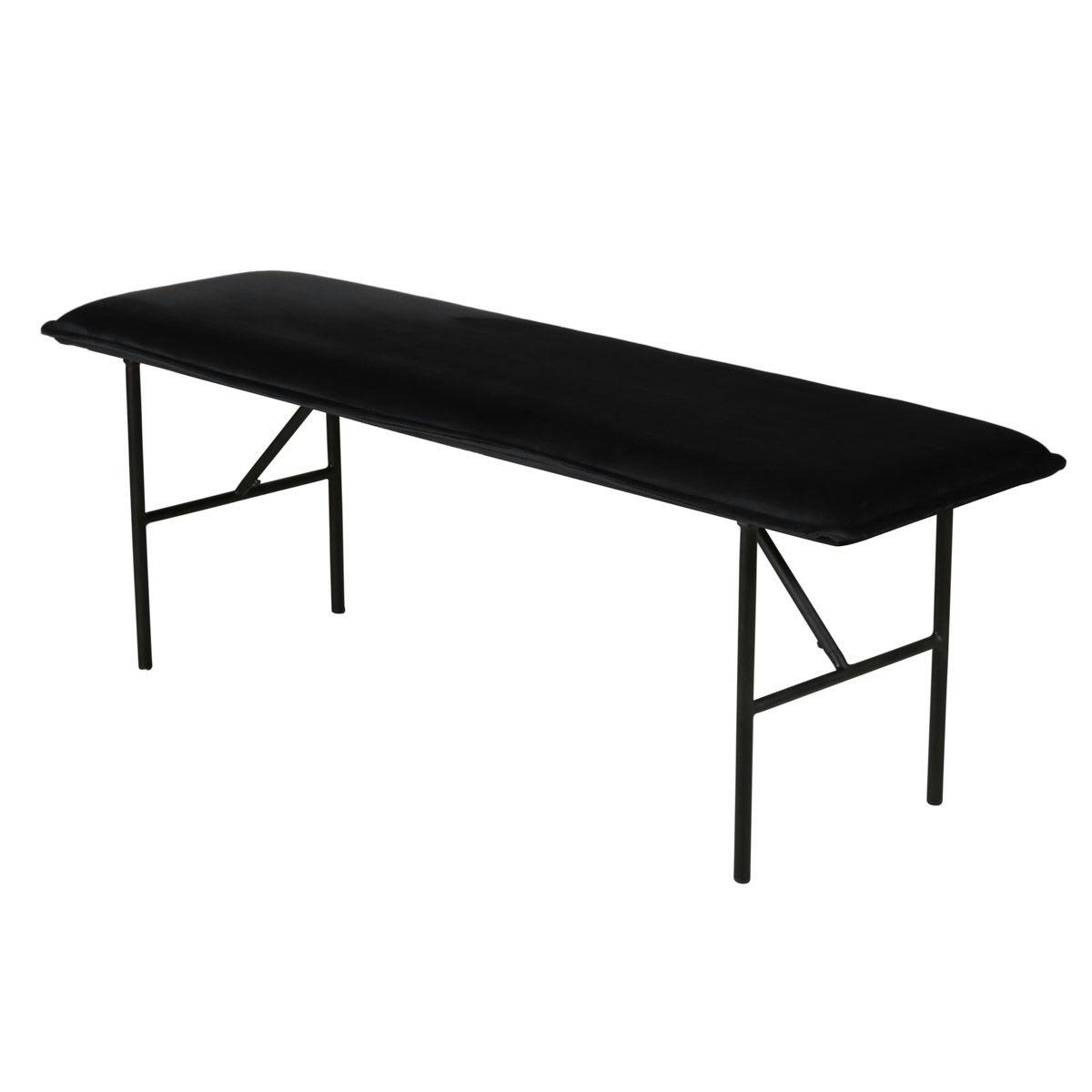 LUCCE - Banc moderne design velours noir 134cm piètement métal noir mat