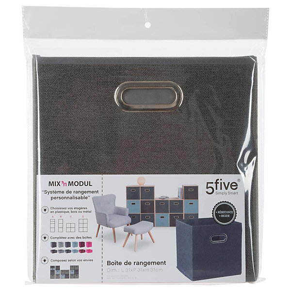 Panier tissu 31x31 cm Gris foncé chiné Mix N' Modul - 5Five