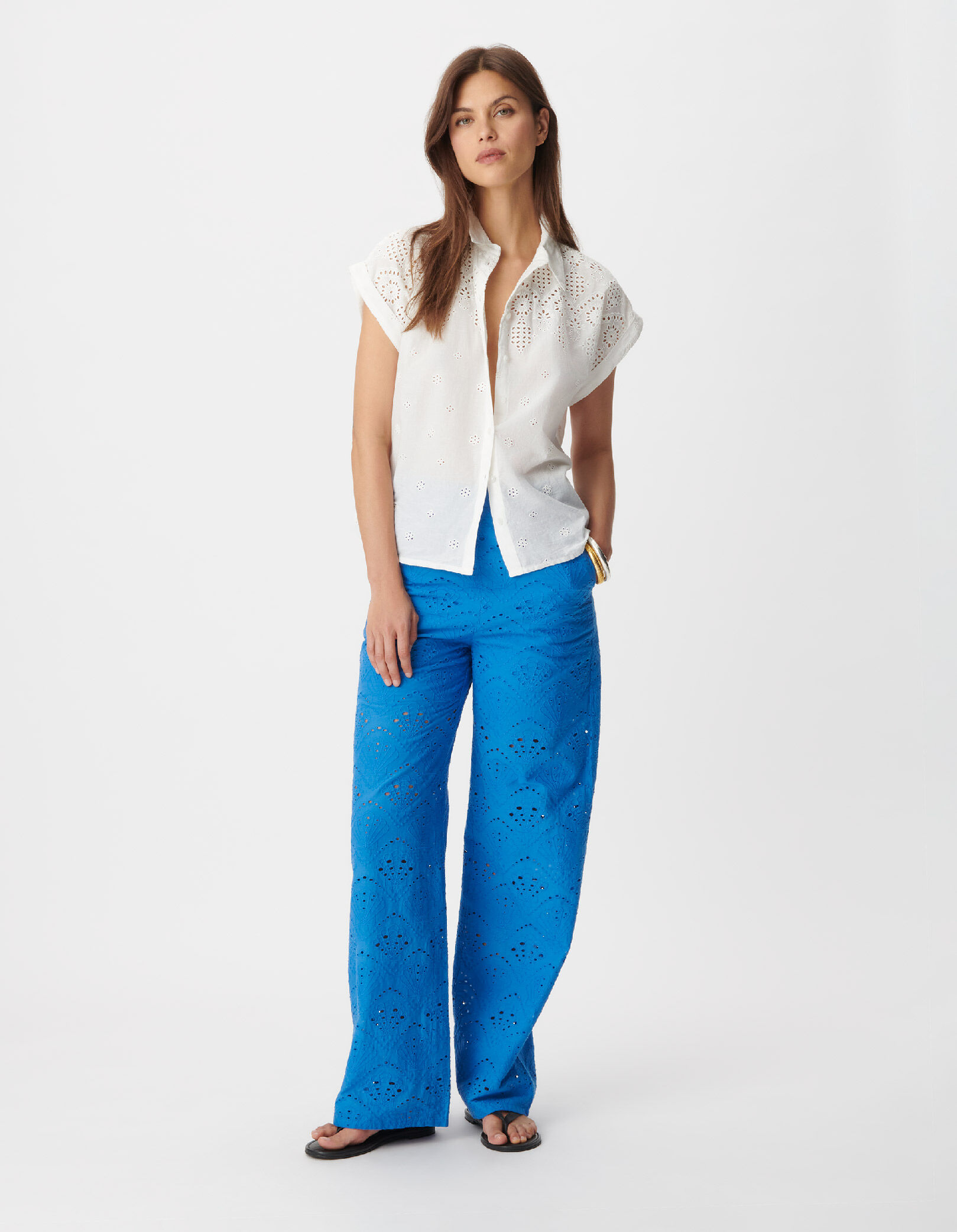 Chemise manches courtes blanche broderie anglaise Femme
