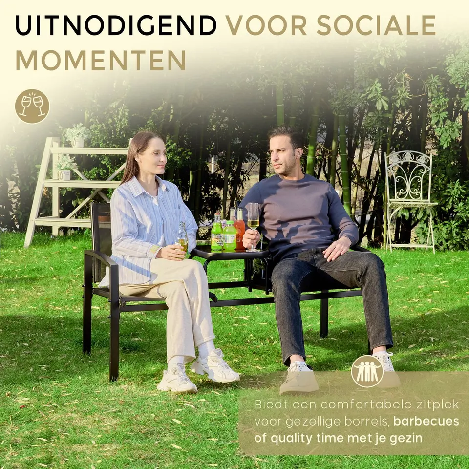 O'DADDY Tuinbank - 142 x 57 x 82 cm - Metaal - Zwart