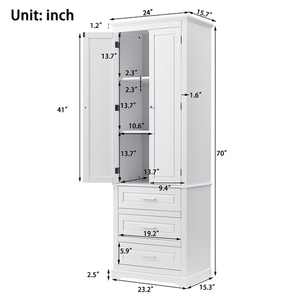 Tall Storage Cabinet with Three Drawers for Bathroom