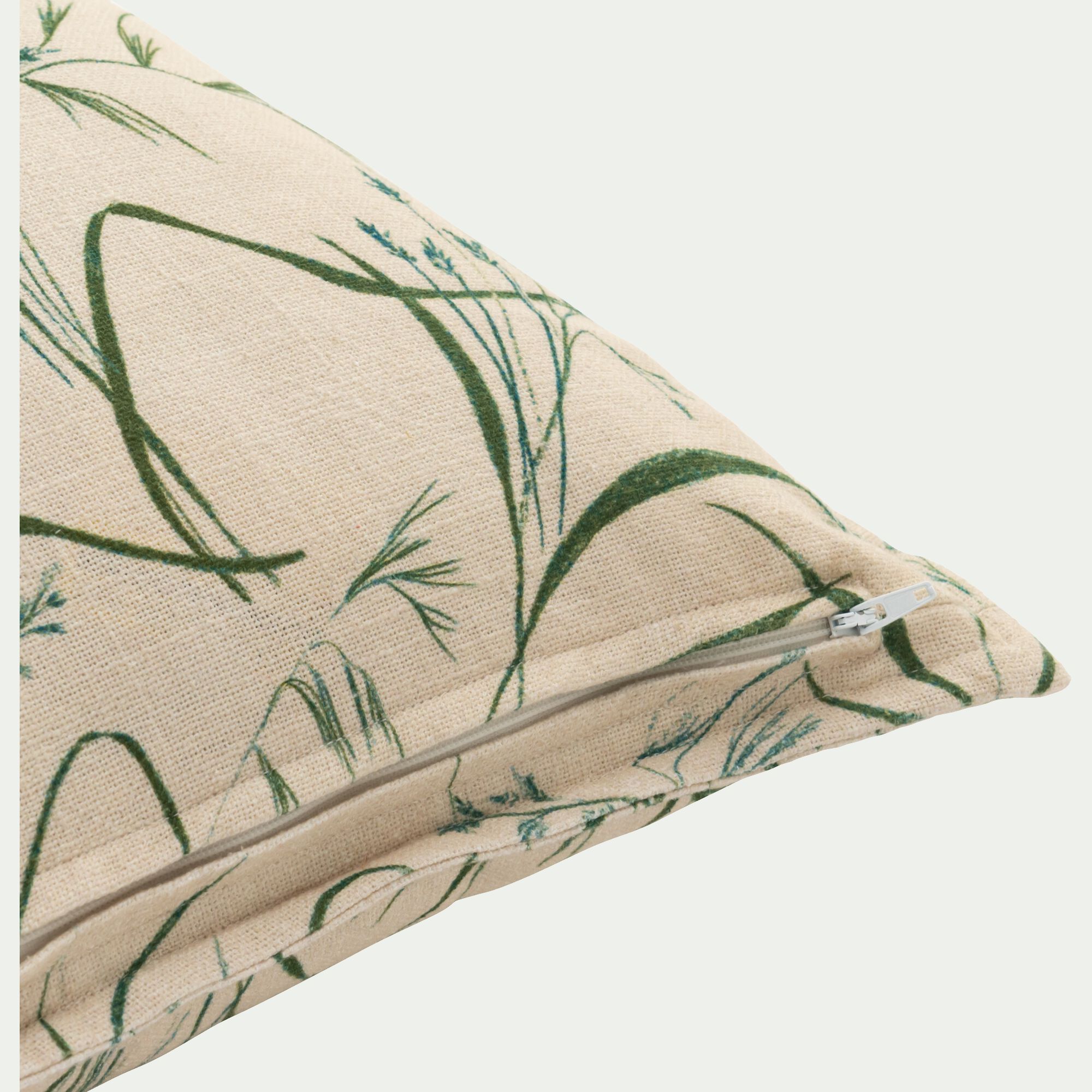 OYAT - Coussin en coton à motif végétal finition surpiqure 45x45cm - beige