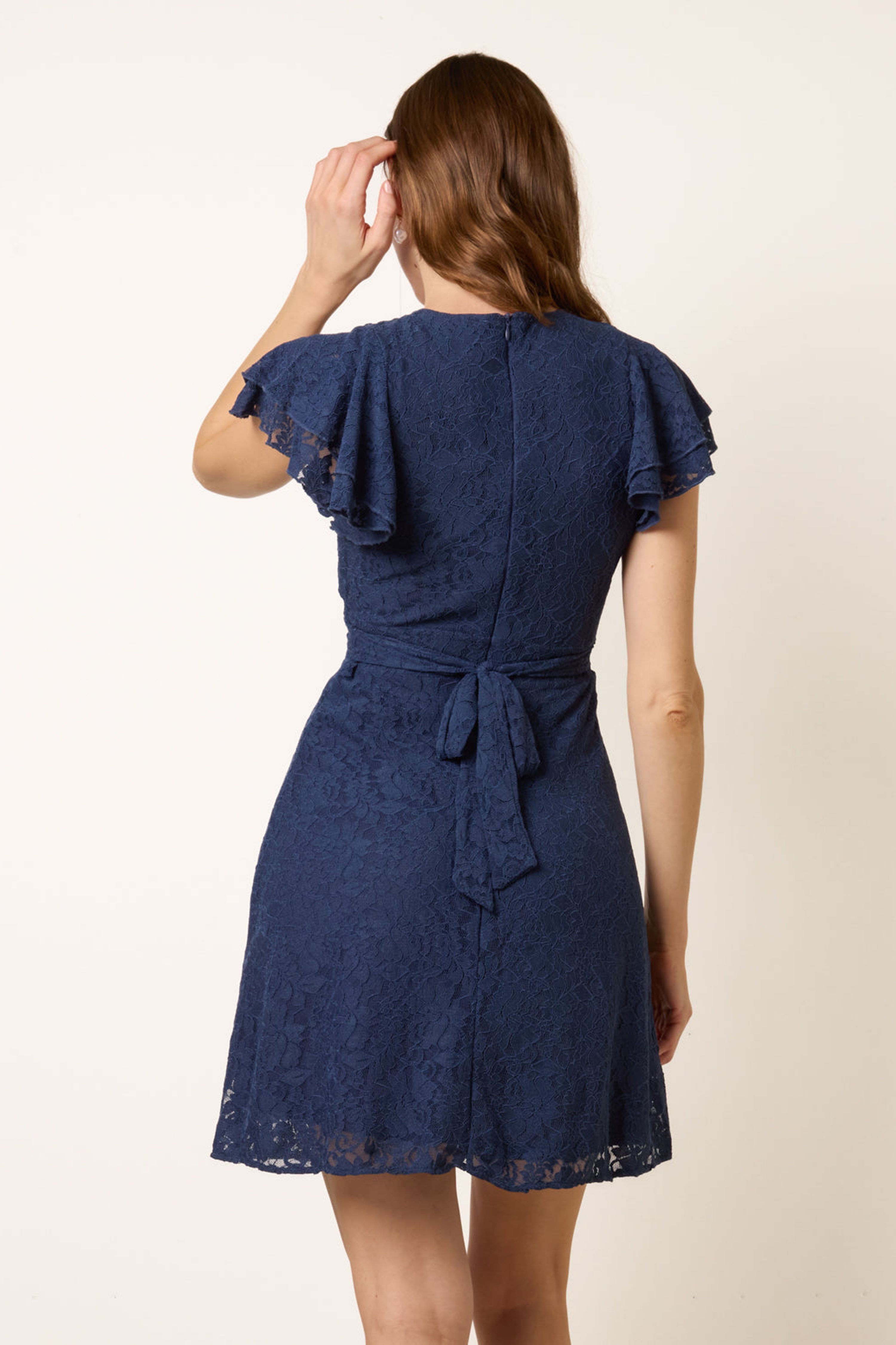 Blue Vanilla Navy Lace Angel Sleeve Mini Dress