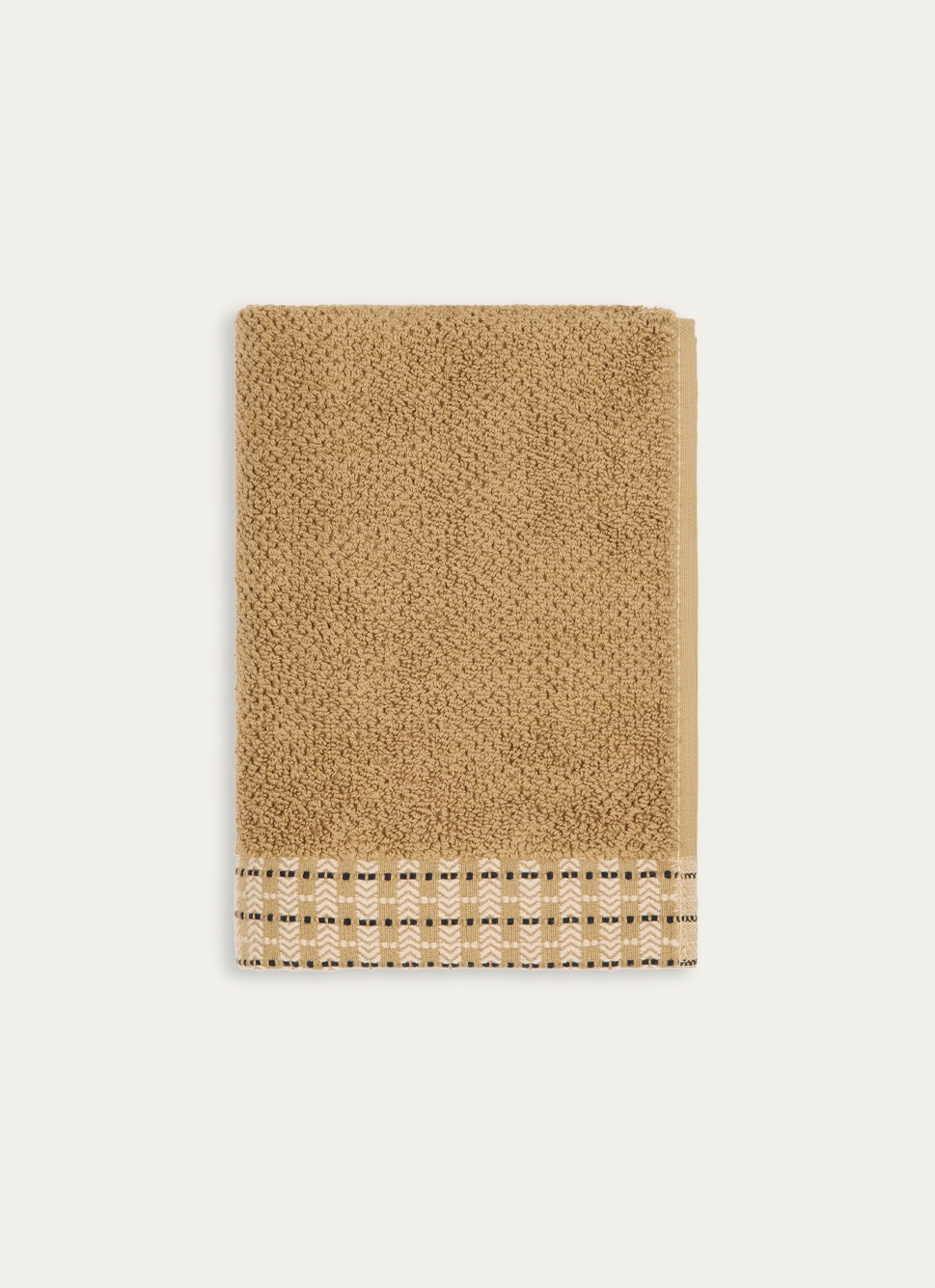 SERVIETTE DE TOILETTE UNIE AVEC LITEAU FANTAISIE VERT OLIVE