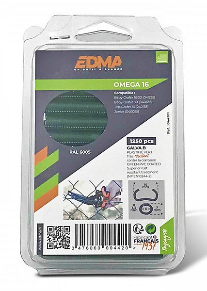 Agrafe à grillage OMEGA 16mm verte boîte de 1250 - EDMA - 044201