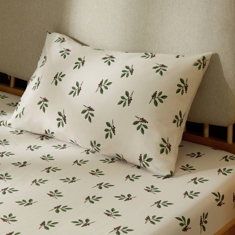 Argos Home Foliage Printed Standard Pillowcase Pair - Cream