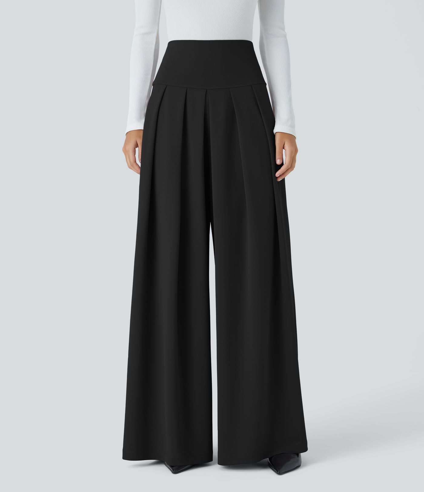 Halara Flex™ Pantalon Tailleur en crêpe taille très haute, plissé, jambes larges avec poches latérales