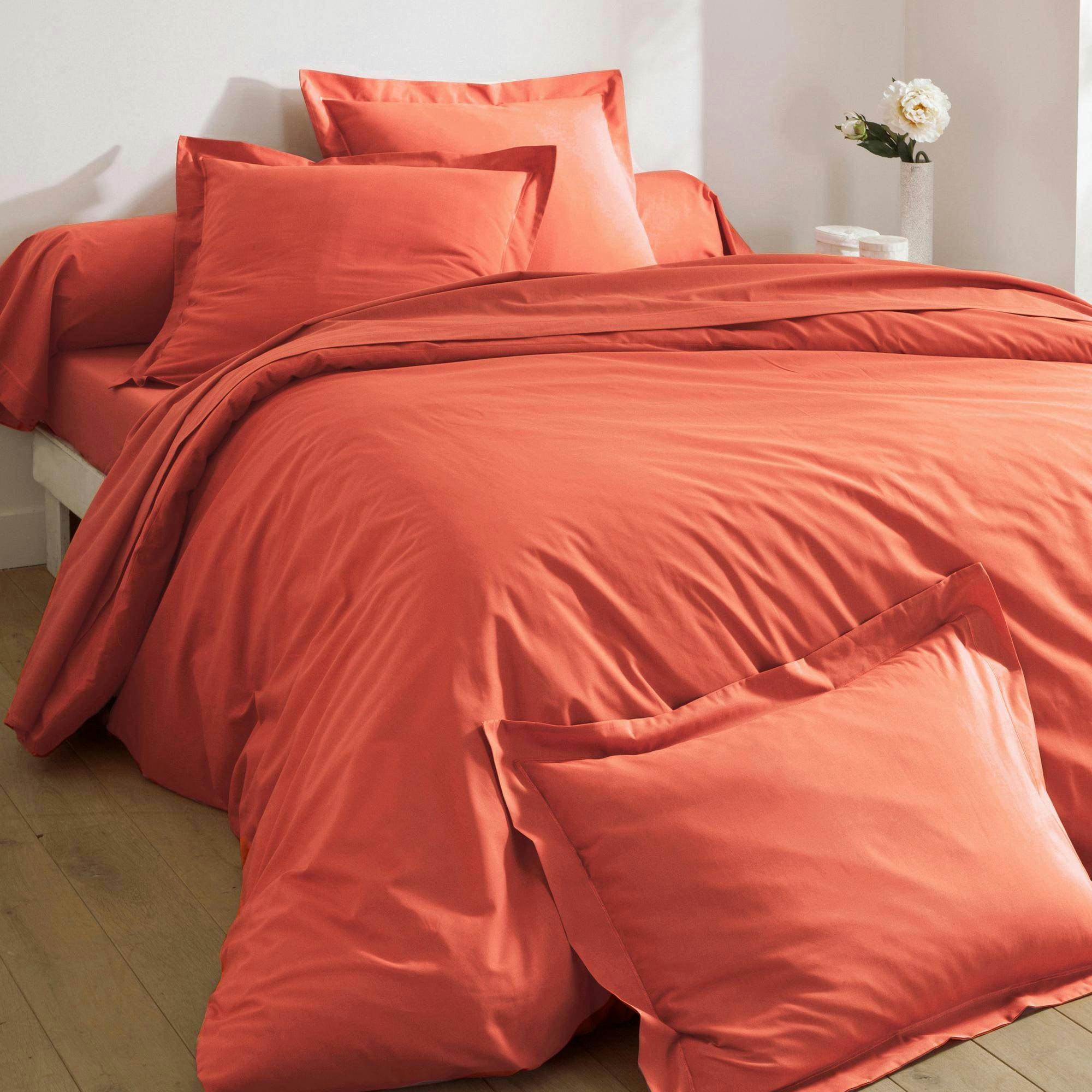 PERCALE 2015 - Drap-housse 180x200x28 orange terracotta en coton