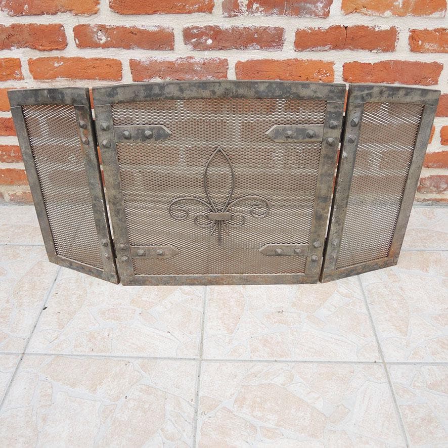 Vintage French Metal Fleur-de-Lis Fireplace Guard