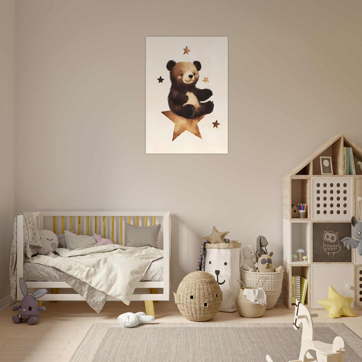 Artfulprints Poster Dromende beer  - 70x100 cm - Bruin