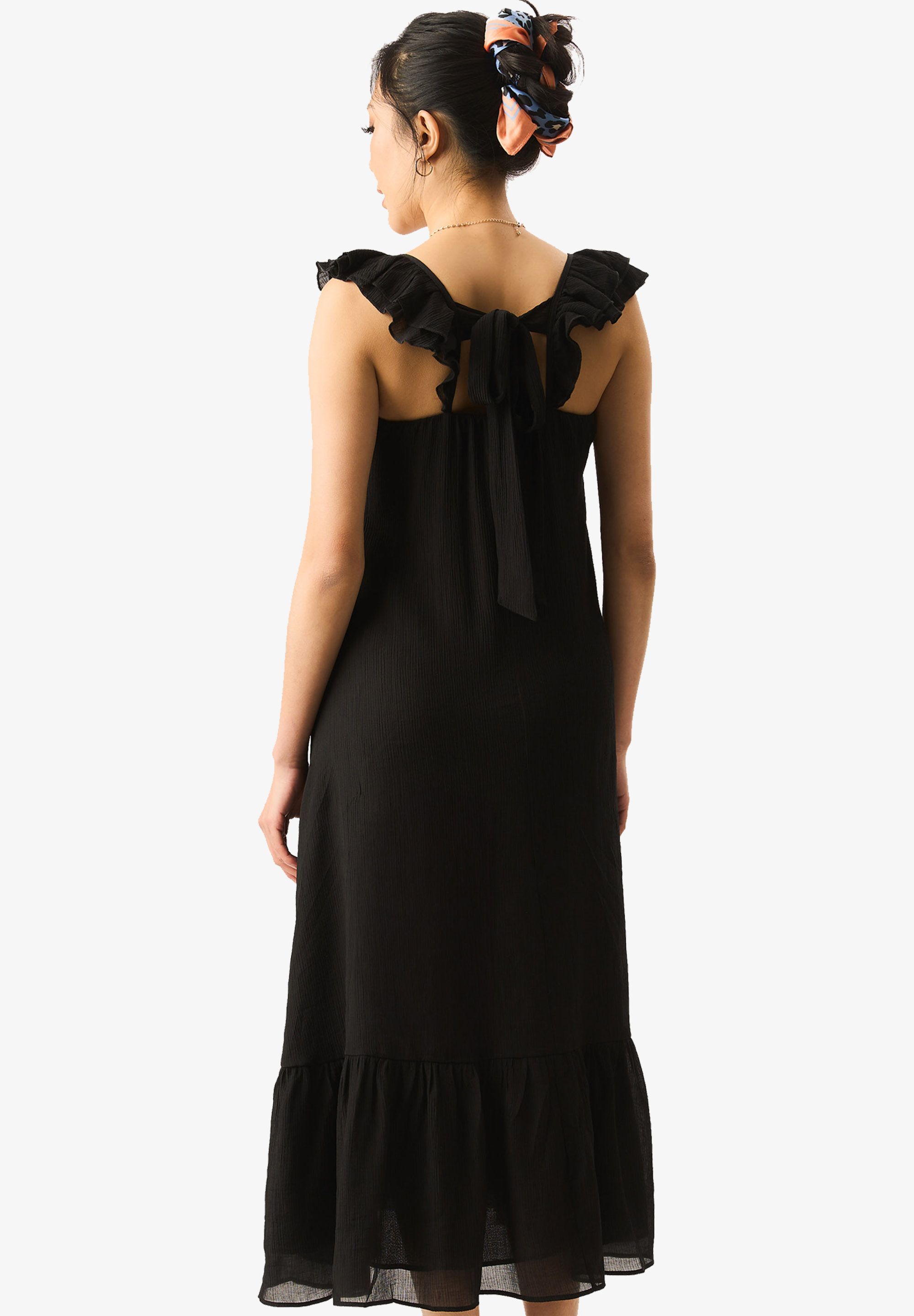 Gini London Black Ruffle Short Sleeve Maxi Dress