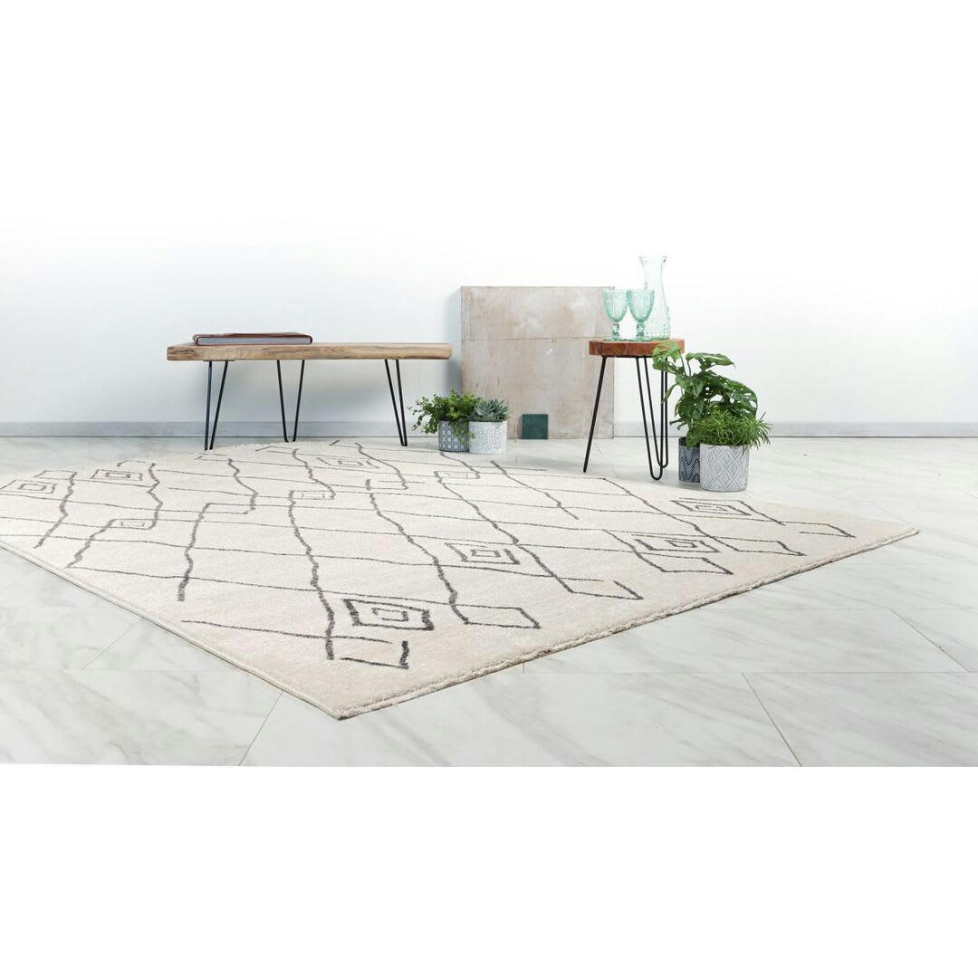 MAUVE - Tapis ethnique berbère en polyester ivoire 120x170